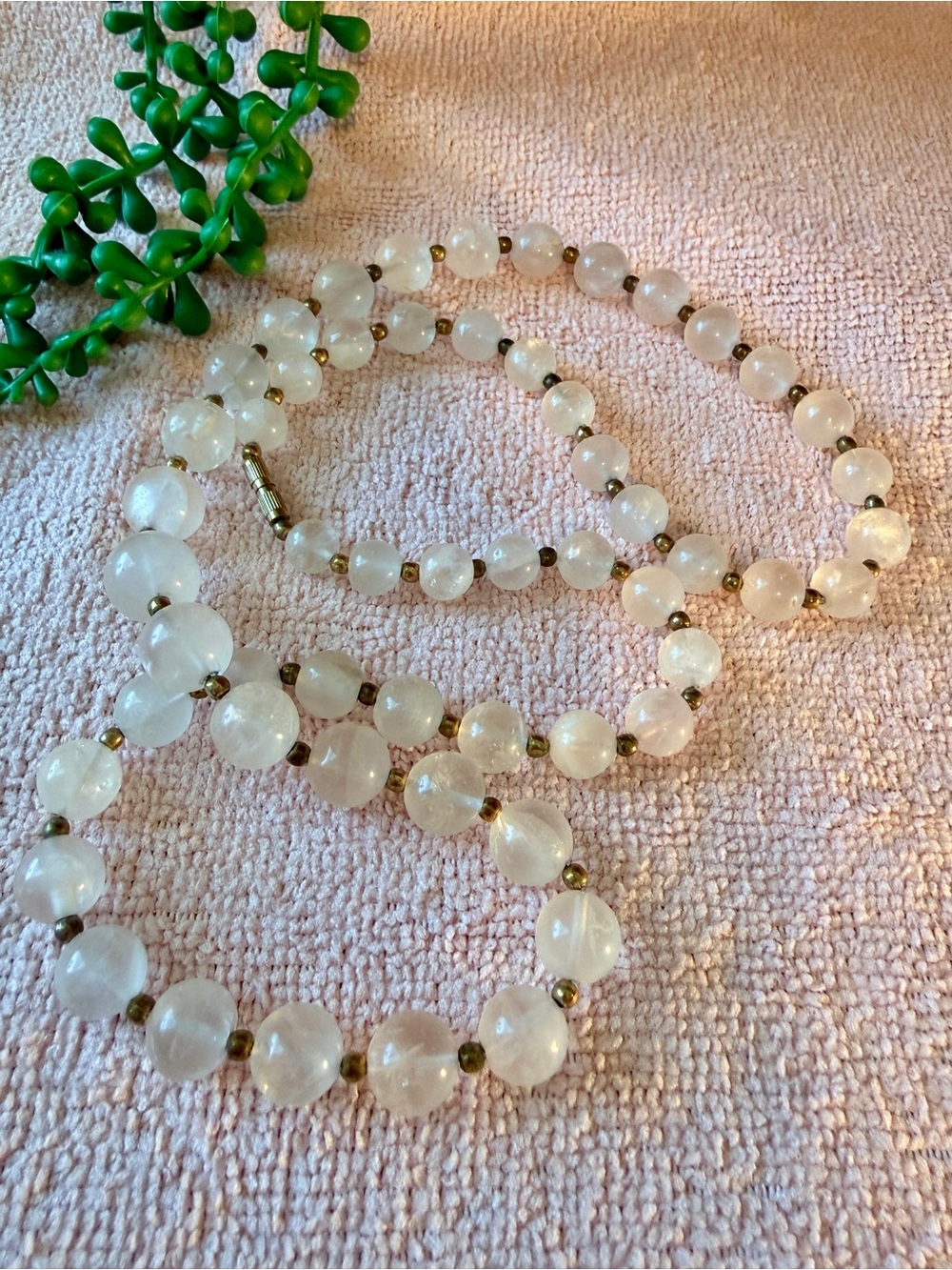 Vintage Italian Quartz 28” Beaded Necklace 1960’s